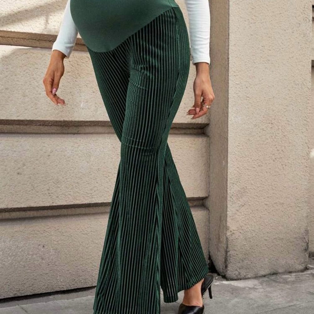 Chic Green Striped Maternity Flare Pants